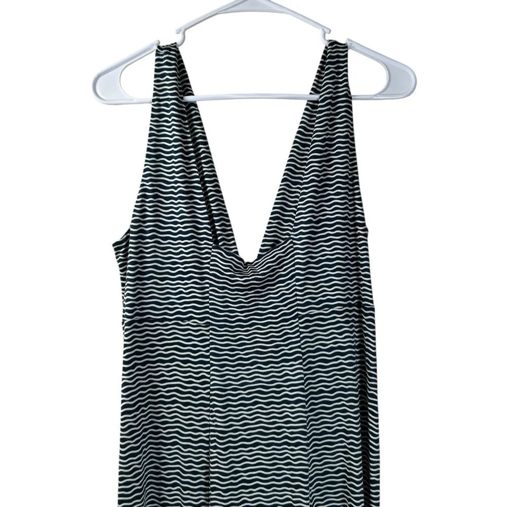Tory Burch Silk Blend Maxi Dress Blue White Wavy Pattern Sundress